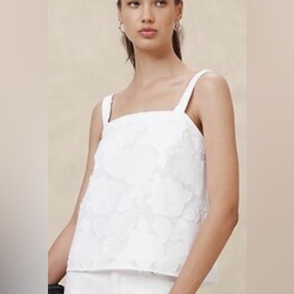 Banana Republic White Floral Jacquard Camisole Top